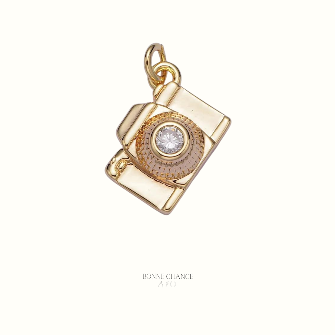 Gold and CZ Camera Charm